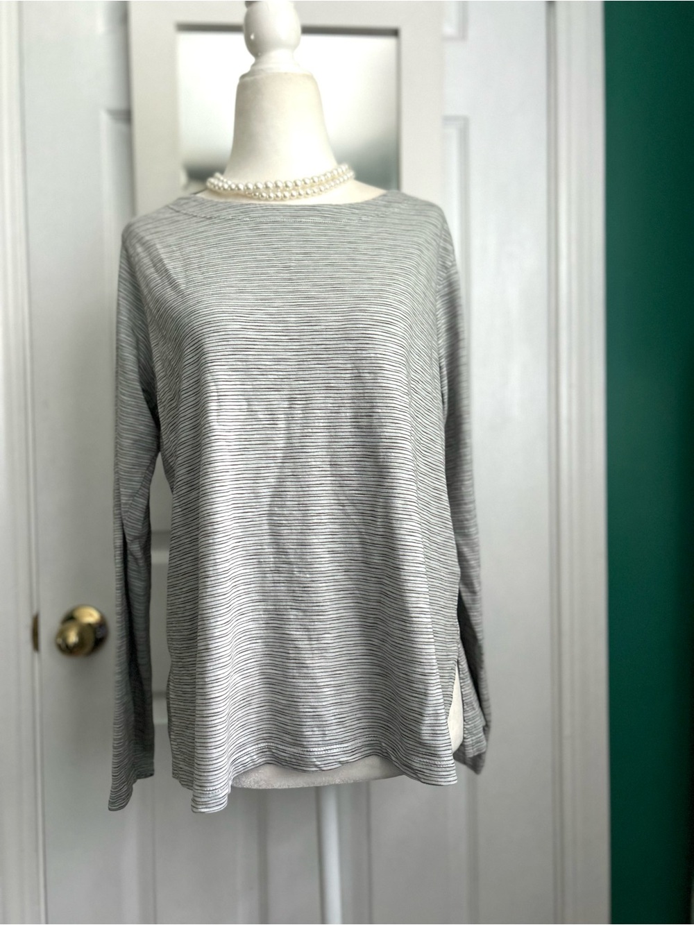 Poetry Gray Striped Long-Sleeve Top size 10